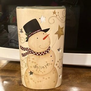 Vtg Crazy Mountain snowman candle holder with tags